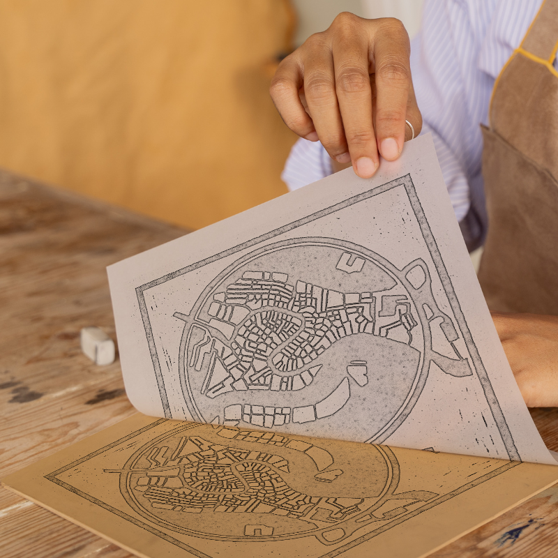 Maps Linoprint-Style Art (c23)