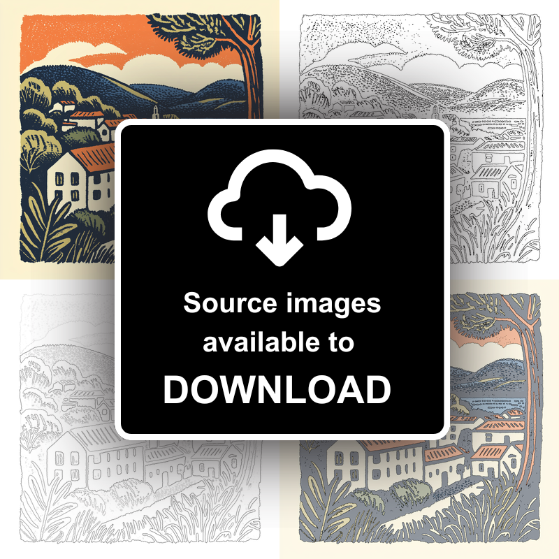Florence Duomo and rooftops Linoprint-Style Art (13-1)