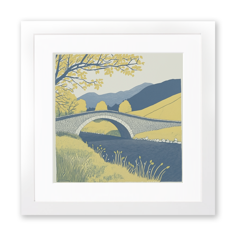 River Greta Keswick bridge Linoprint-Style Art (2519-1)