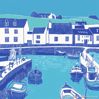 Padstow Harbour, Cornwall Linoprint-Style Art (1097-3)