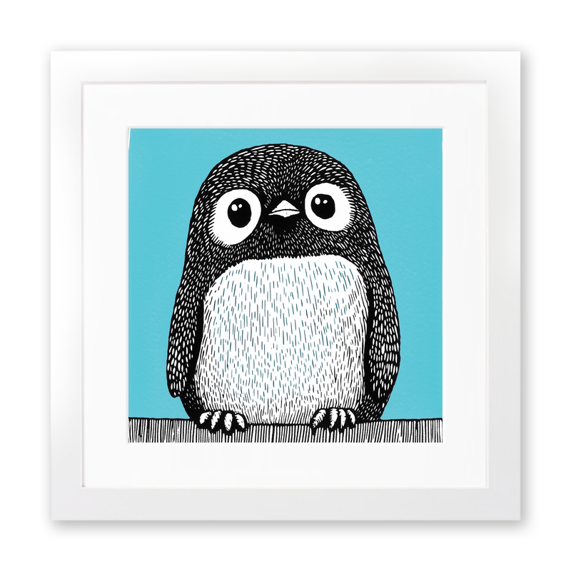 Cute Penguin Chick Linoprint-Style Art (636-1)