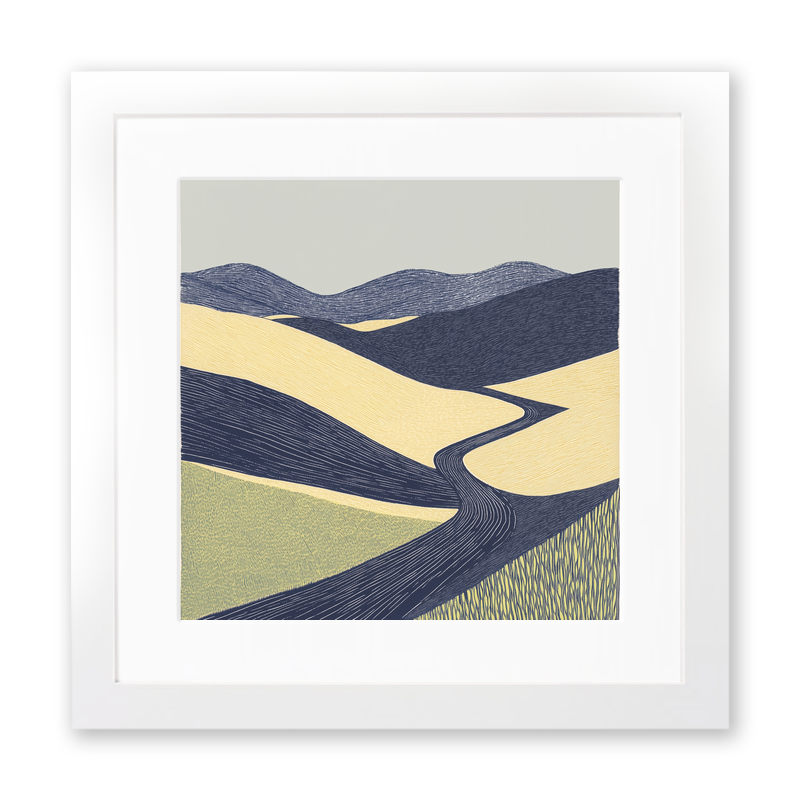 Interlocking hills shapes Linoprint-Style Art (2459-3)