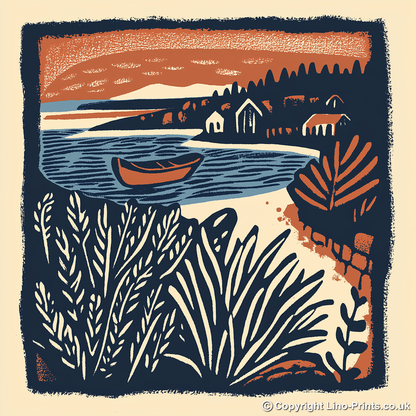 Basket of sea lavender Linoprint-Style Art (1958-1)
