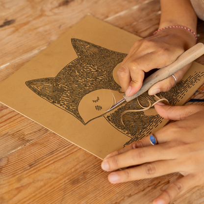 Cute Fox Cub Linoprint-Style Art (622-1)