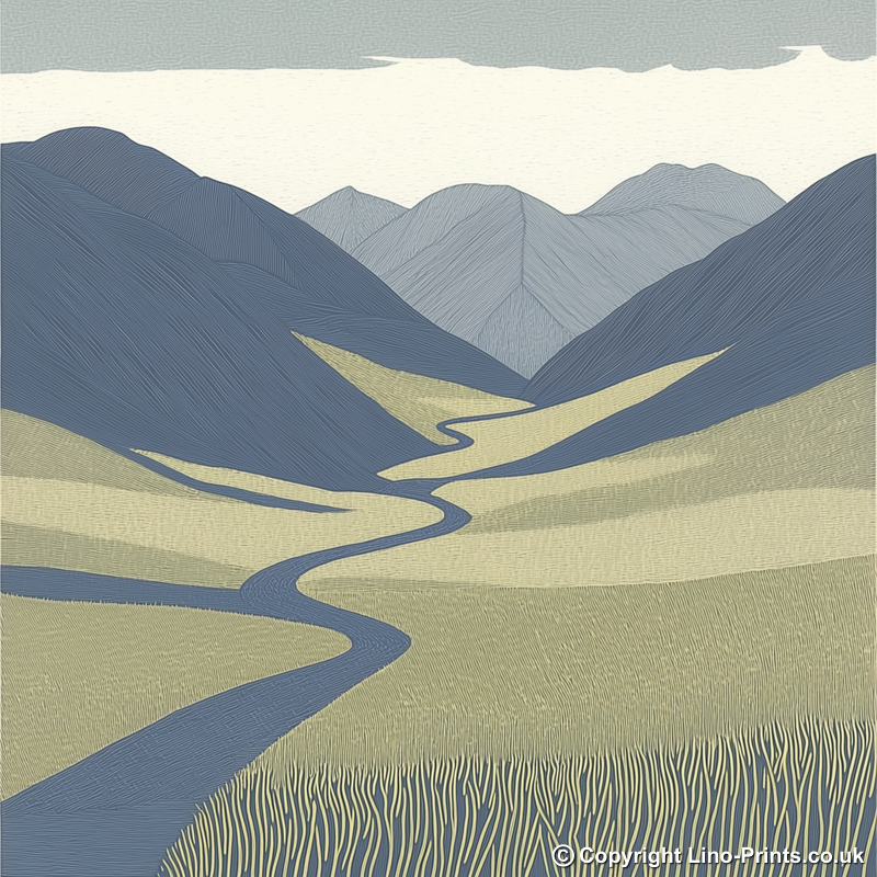 Blencathra in the Lake District Linoprint-Style Art (2363-2)