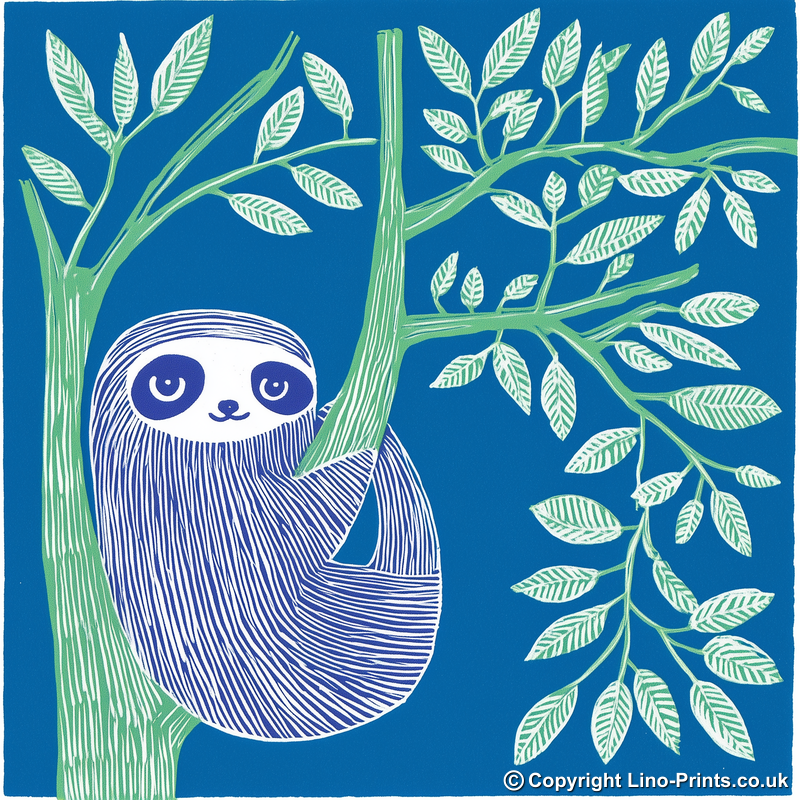 Cute Sloth Linoprint-Style Art (936-1)