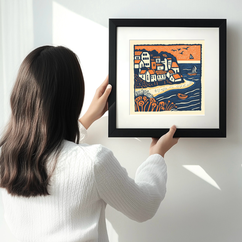 Robin Hood’s Bay, North Yorkshire Linoprint-Style Art (150-3)