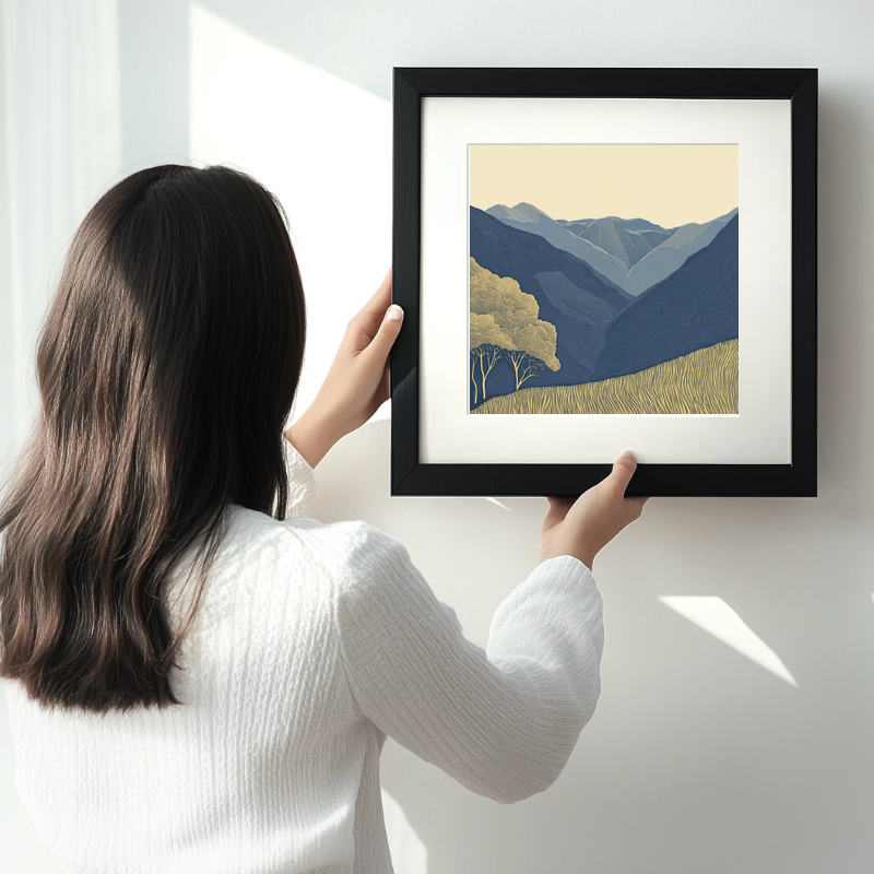High Stile in the Lake District Linoprint-Style Art (2451-1)