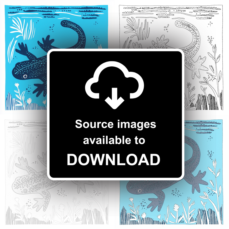 Newt in clear water Linoprint-Style Art (1015-1)