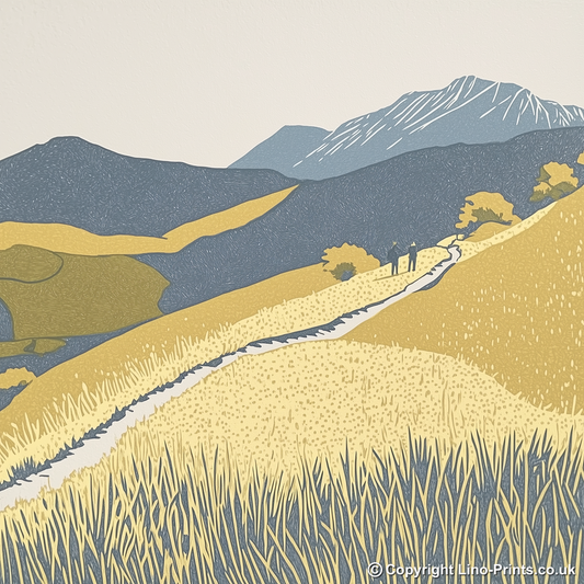 Catbells ridge walk in the Lake District Linoprint-Style Art (2384-2)