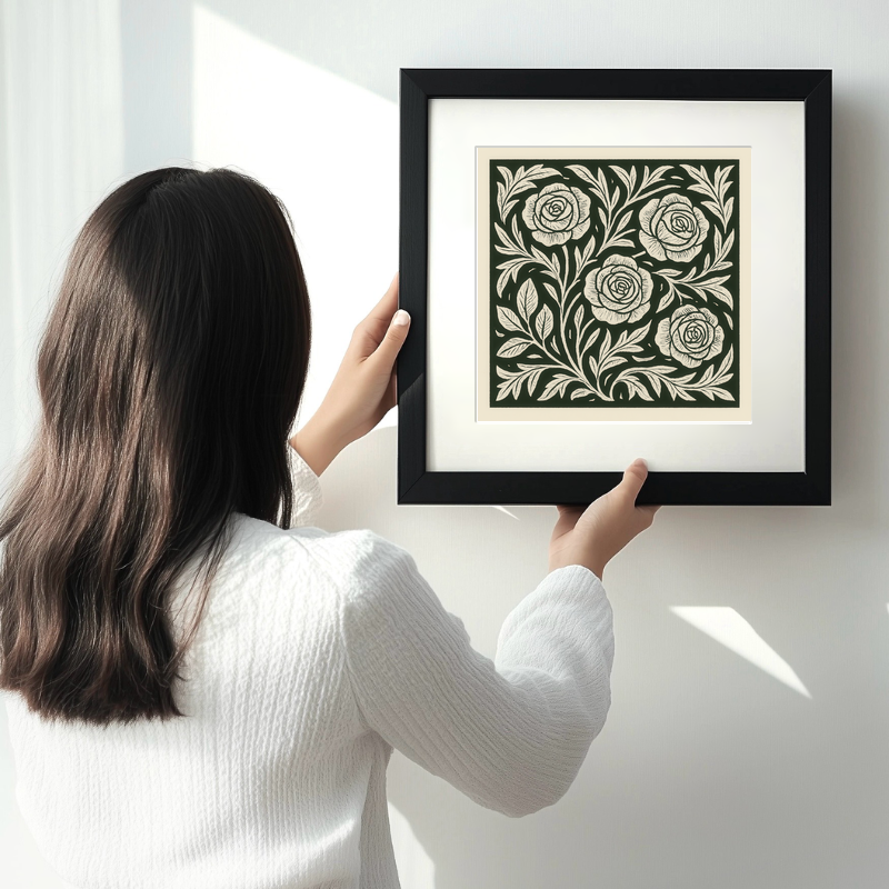 Flowers Linoprint-Style Art (c9)