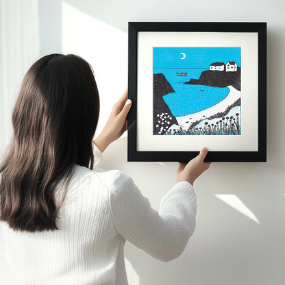 Cemaes Bay, Anglesey Linoprint-Style Art (792-1)