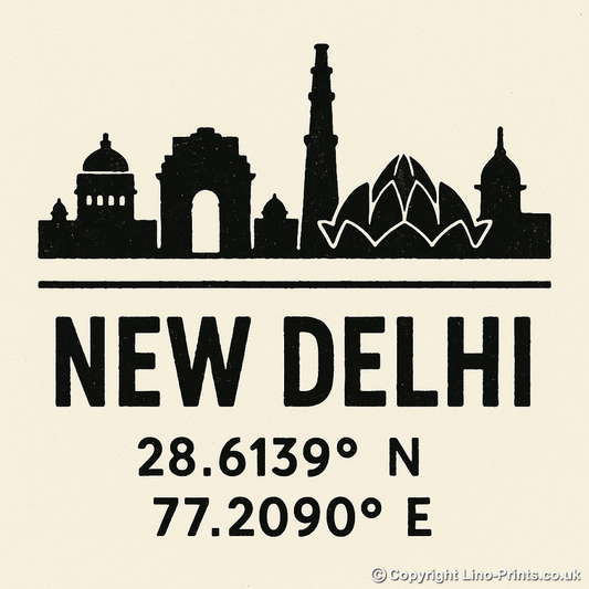 Place Coordinates Linoprint-Style Art (c278)