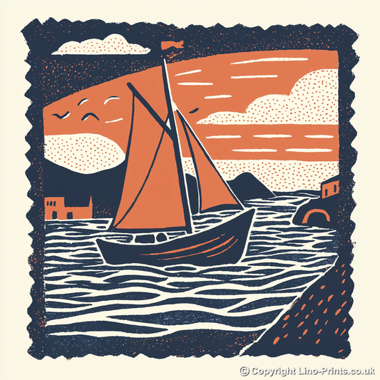 Norfolk wherry under sail Linoprint-Style Art (2012-1)