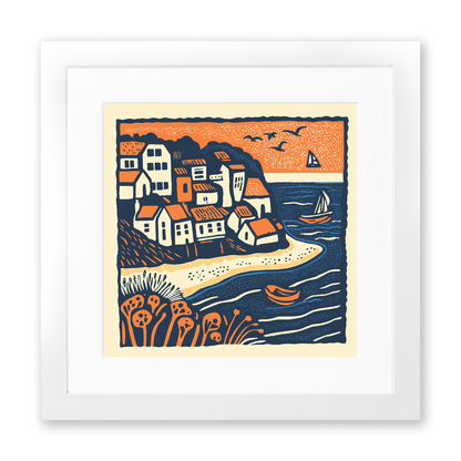 Robin Hood’s Bay, North Yorkshire Linoprint-Style Art (150-3)