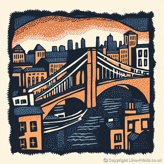 New York Brooklyn Bridge Linoprint-Style Art (22-1)