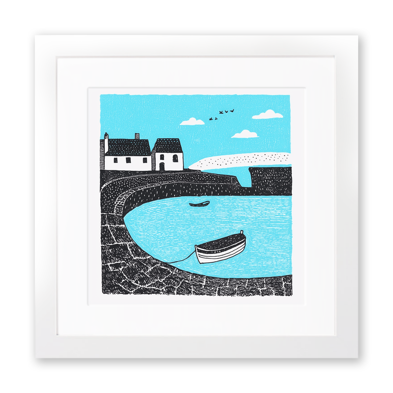 Crail Harbour, Fife Linoprint-Style Art (794-1)