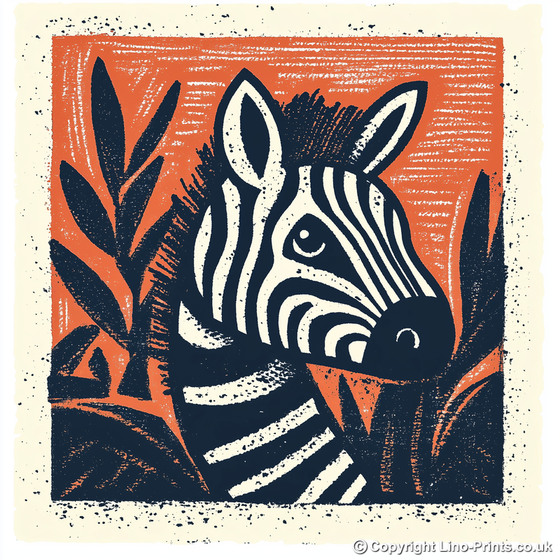 Cute Zebra Foal   Linoprint-Style Art (82-1)