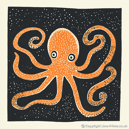 Octopus with swirling tentacles Linoprint-Style Art (520-1)