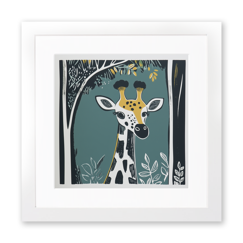 Cute Giraffe Calf Linoprint-Style Art (1205-1)