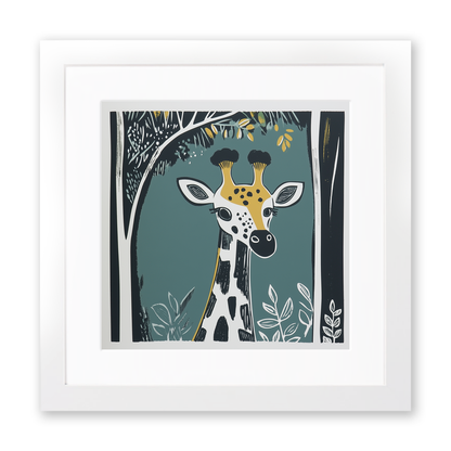 Cute Giraffe Calf Linoprint-Style Art (1205-1)