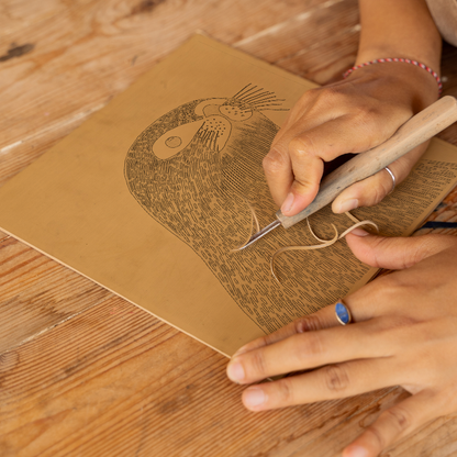 Cute Seal Pup   Linoprint-Style Art (240-1)