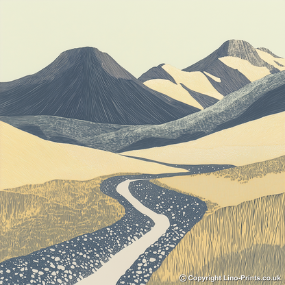 Scafell in the Lake District Linoprint-Style Art (2532-8)