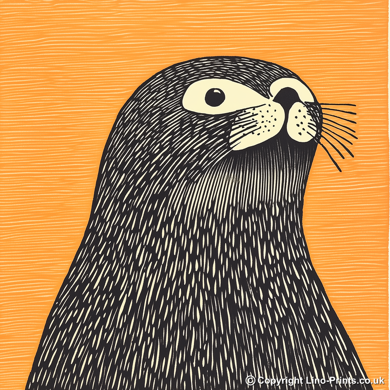 Cute Seal Pup   Linoprint-Style Art (240-1)