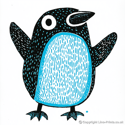 Cute Puffin/Puffling   Linoprint-Style Art (638-1)