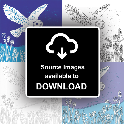 Barn owl in flight Linoprint-Style Art (998-1)
