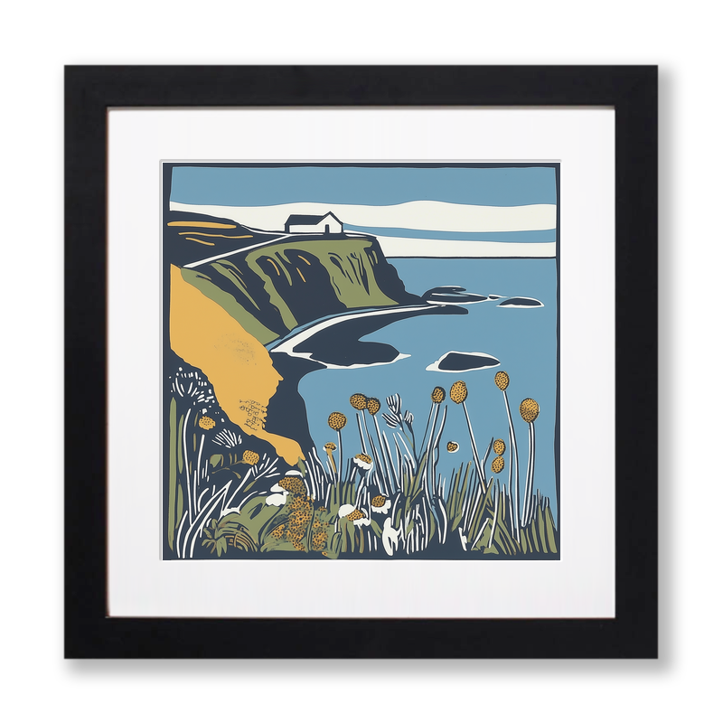Coastguard lookout on cliff top Linoprint-Style Art (1872-1)