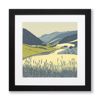 Borrowdale valley farms Linoprint-Style Art (2373-2)