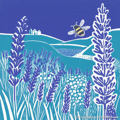 Bumblebee on lavender Linoprint-Style Art (1001-1)