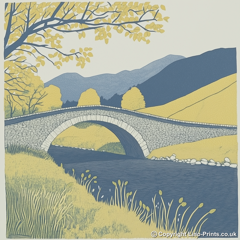 River Greta Keswick bridge Linoprint-Style Art (2519-1)
