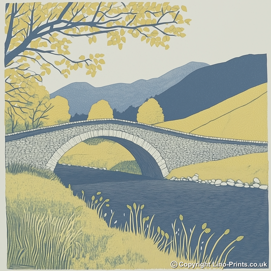 River Greta Keswick bridge Linoprint-Style Art (2519-2)