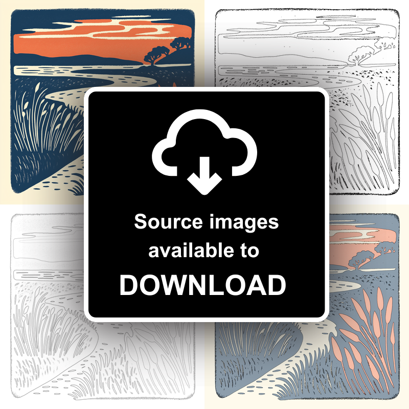 Blakeney marshes at sunset Linoprint-Style Art (1960-1)