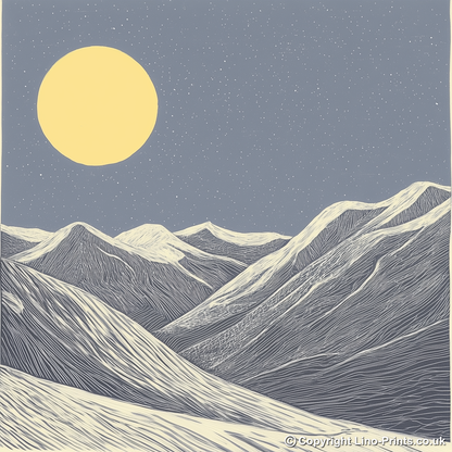 Stark winter mountain scene Linoprint-Style Art (2560-1)