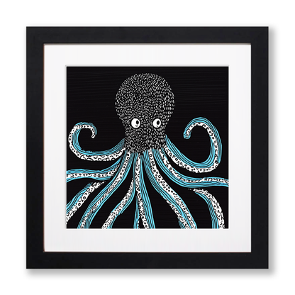 Octopus with swirling tentacles Linoprint-Style Art (726-1)