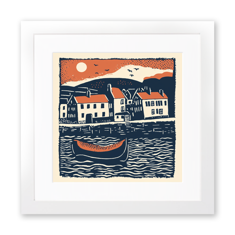 Whitby Harbour, North Yorkshire Linoprint-Style Art (162-2)