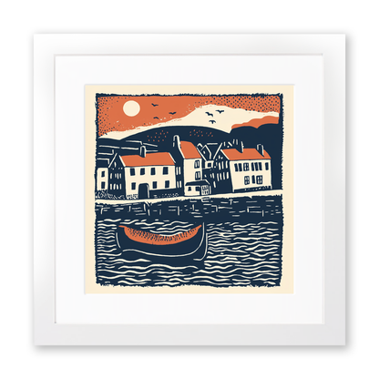 Whitby Harbour, North Yorkshire Linoprint-Style Art (162-2)