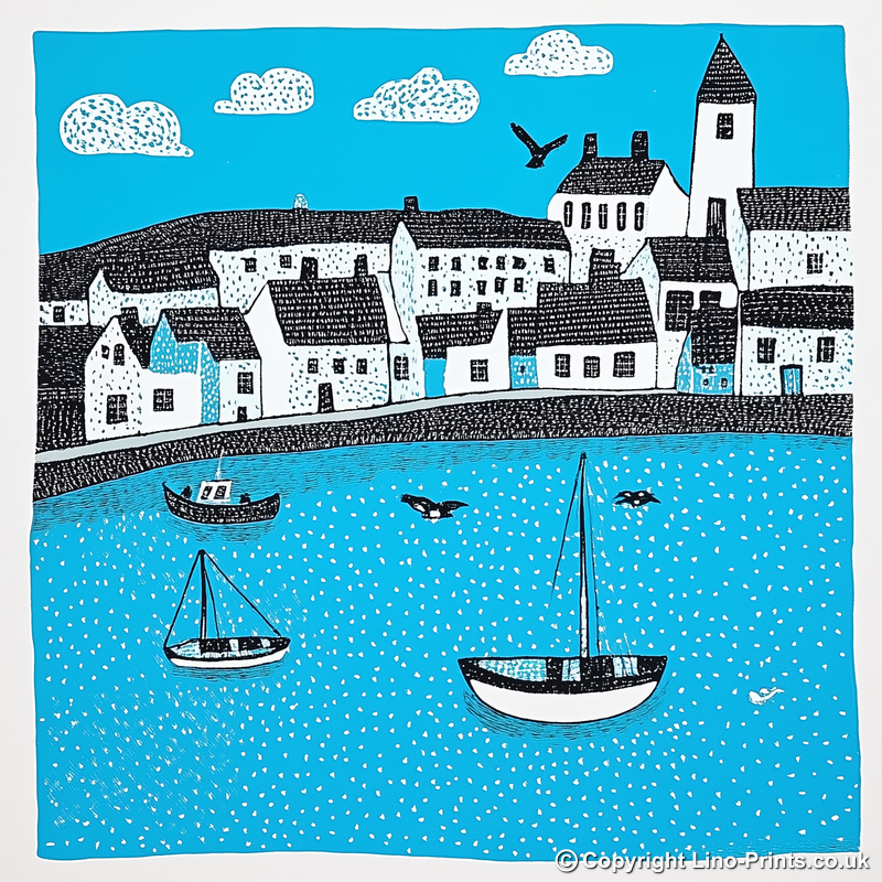 Brixham Harbour, Devon Linoprint-Style Art (790-1)