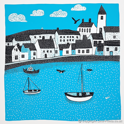 Brixham Harbour, Devon Linoprint-Style Art (790-1)