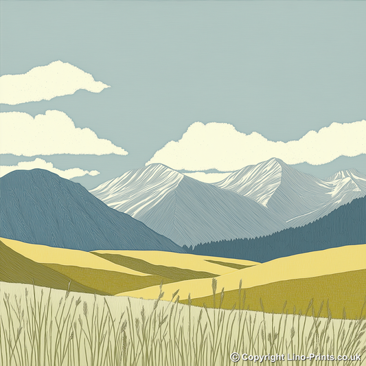Blencathra skyline in the Lake District Linoprint-Style Art (2364-1)