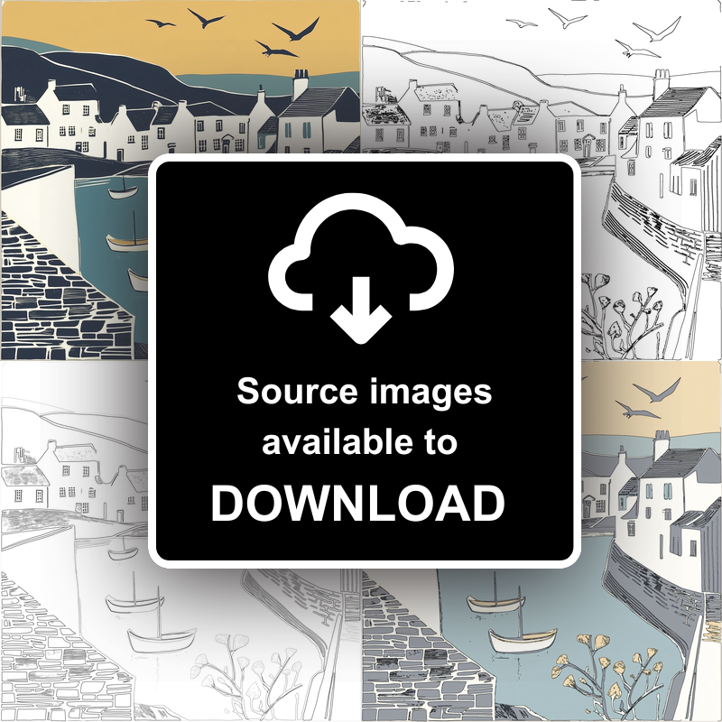 Port Isaac Linoprint-Style Art (1185-1)