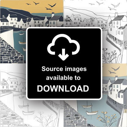 Port Isaac Linoprint-Style Art (1185-1)