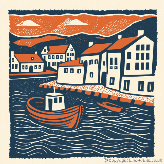 Anstruther Harbour, Fife Linoprint-Style Art (121-1)