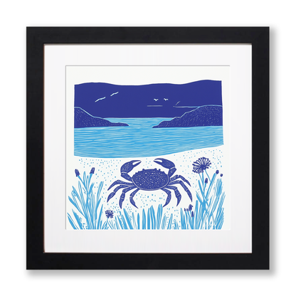 Crab on sand Linoprint-Style Art (1002-1)