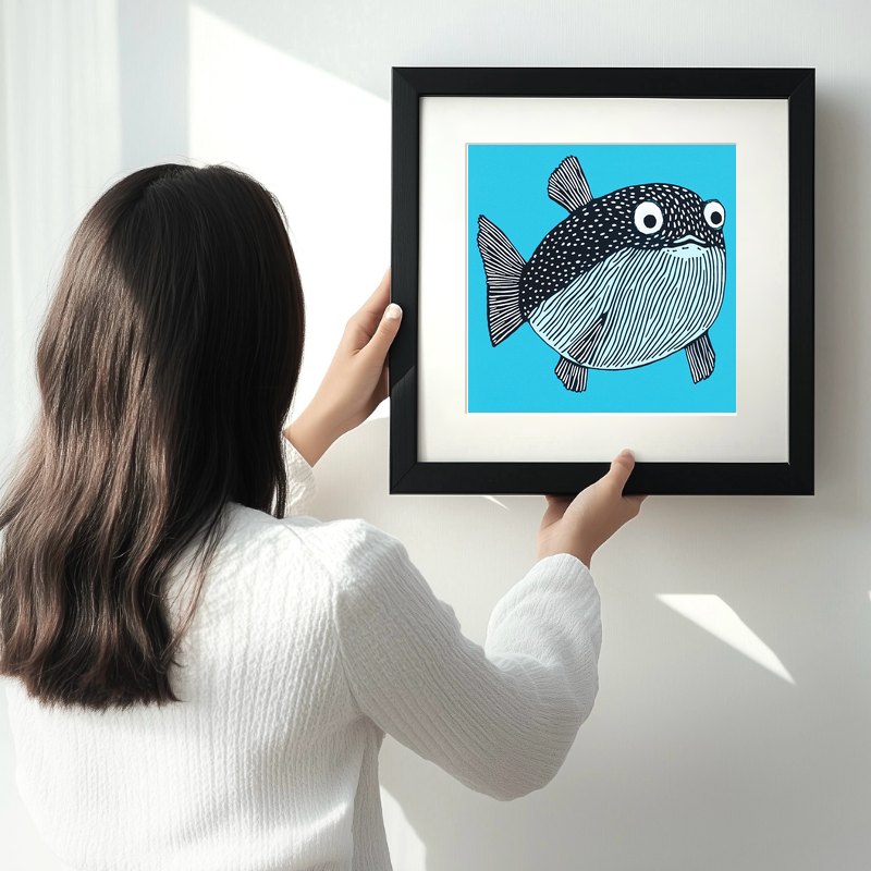 Pufferfish Linoprint-Style Art (764-1)