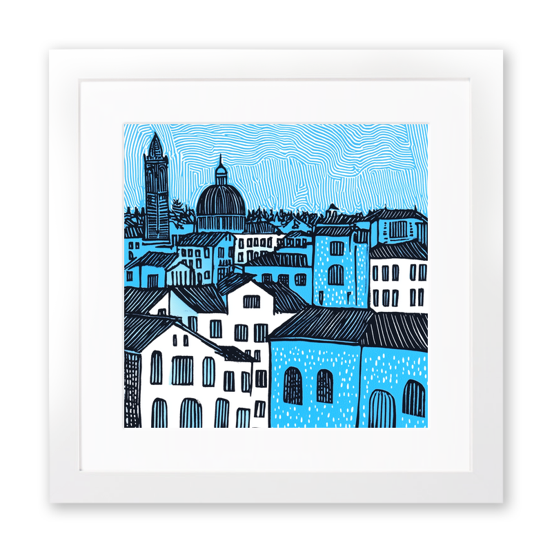 Florence Duomo and rooftops Linoprint-Style Art (558-1)