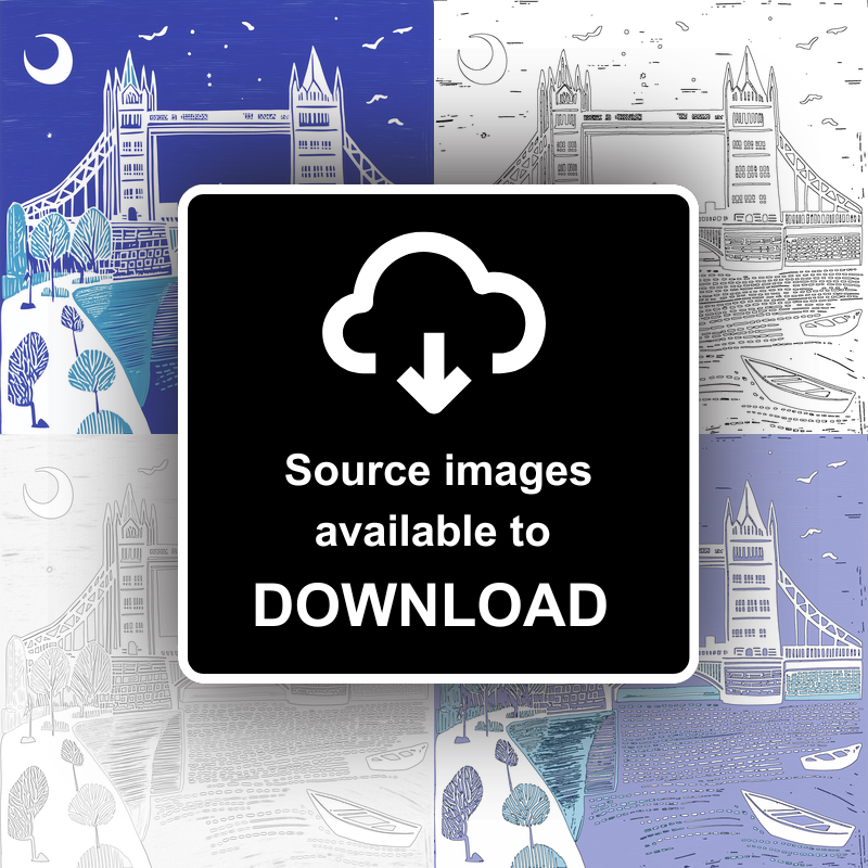 Tower Bridge, London Linoprint-Style Art (880-1)